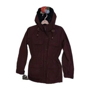 Penfield Jacket Women SMALL BURGANDY 60/40 Mountain Parka Canvas Flannel Lined
